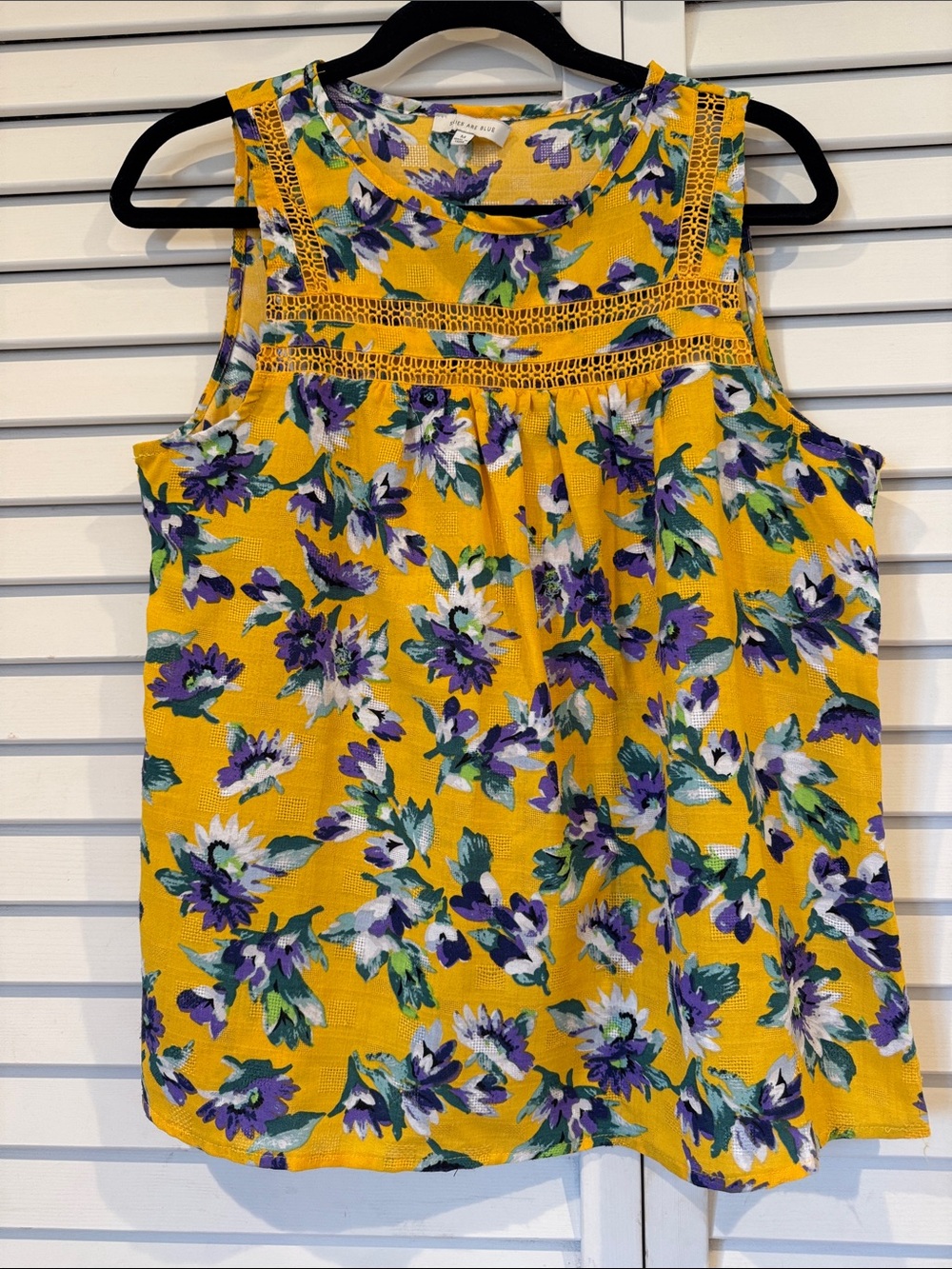 Skies Are Blue Yellow Floral Sleeveless Crochet Yoke Top